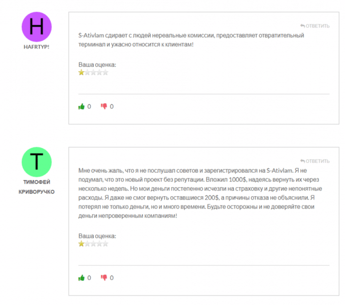 S Ativlam (sativlam.com), отзывы клиентов о компании 2024. Как вывести деньги?