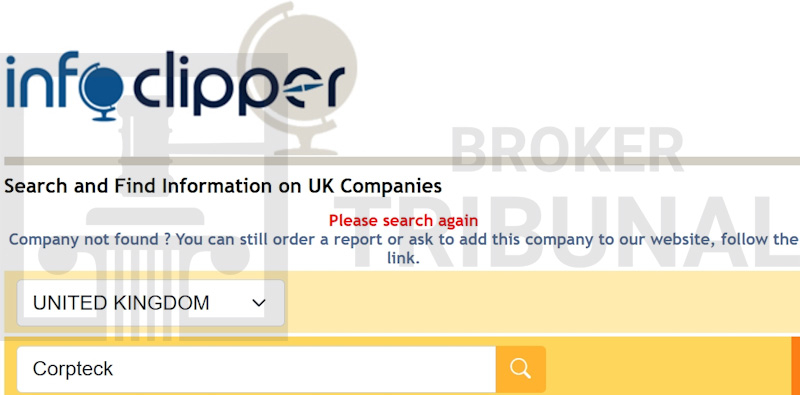 Corpteck — фальшивый брокер без лицензий